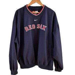 Nike Team Boston Red Sox Long Sleeve V-Neck Pullover Logo Shirt. Large.